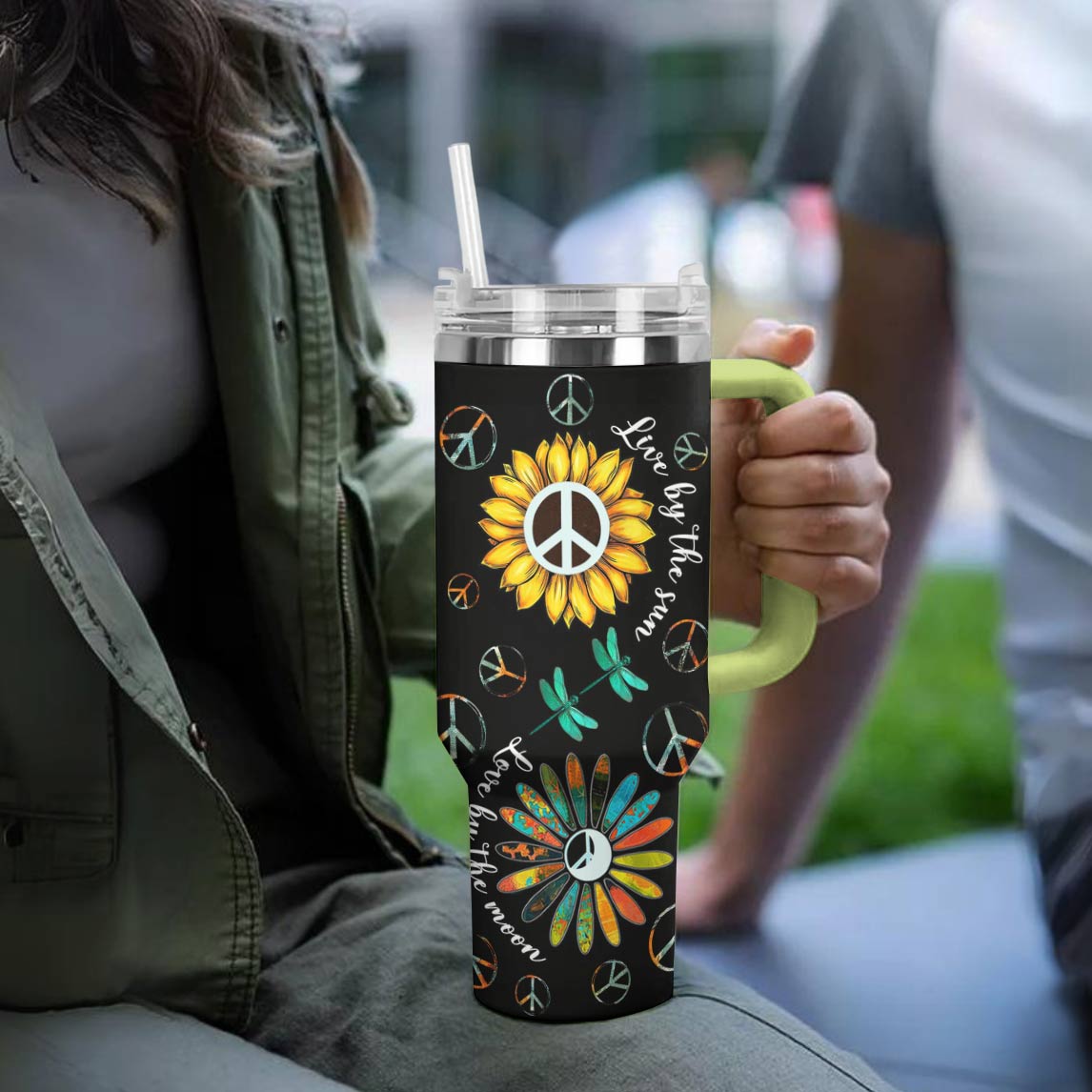 Hippie 40 Oz Shineful™ Tumbler Live By The Sun Love Moon Tl10 Green 40Oz