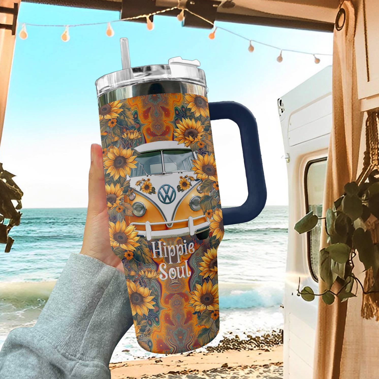 Hippie 40 Oz Shineful™ Tumbler Groovy Van Tl10 Navy 40Oz