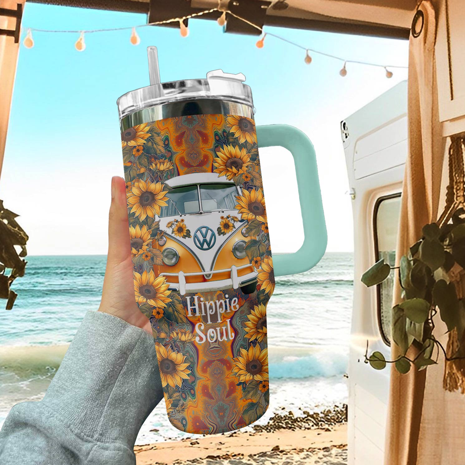 Hippie 40 Oz Shineful™ Tumbler Groovy Van Tl10 Turquoise Blue 40Oz