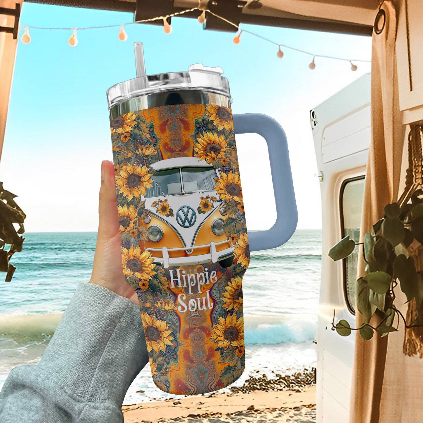 Hippie 40 Oz Shineful™ Tumbler Groovy Van Tl10 Sky Blue 40Oz