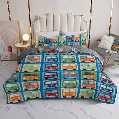 Shineful Flat Print All Season Quilt 3-Piece Set Hippie Van In My Heart