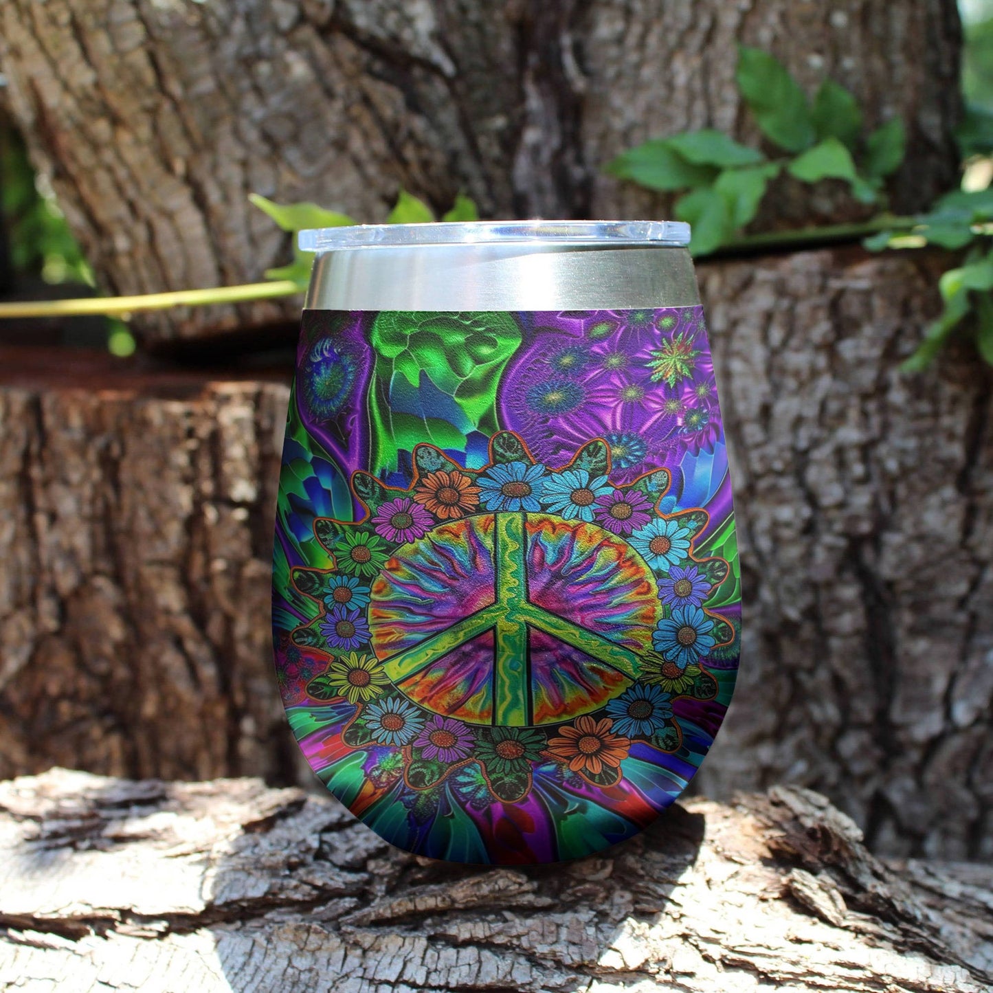 Shineful Wine Tumbler Hippie Elegant Peace Sign