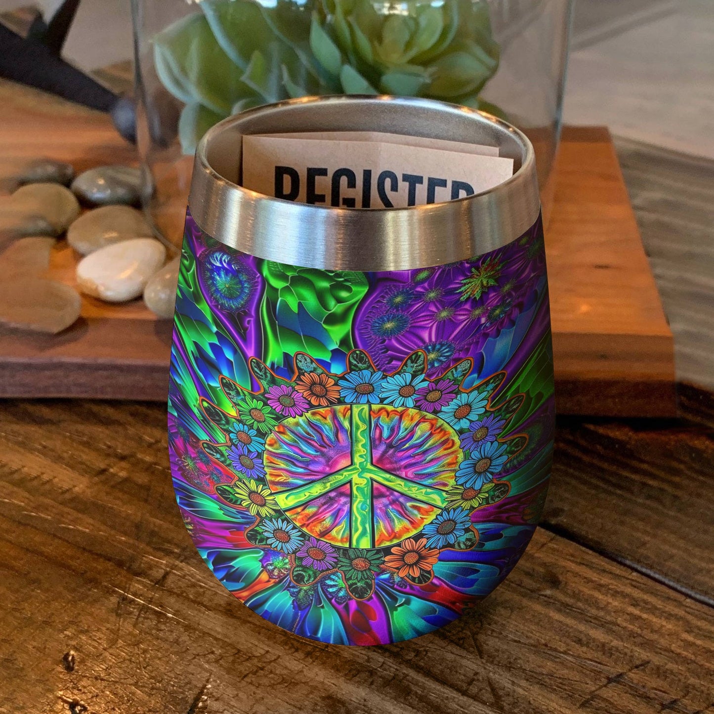 Shineful Wine Tumbler Hippie Elegant Peace Sign