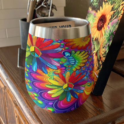 Shineful Wine Tumbler 12 Hippie Gorgeous Rainbow Flowers