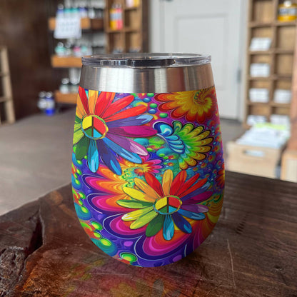 Shineful Wine Tumbler 12 Hippie Gorgeous Rainbow Flowers