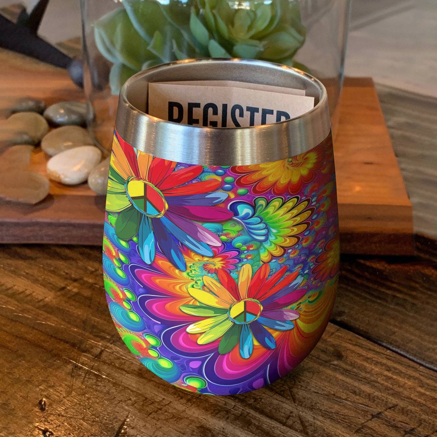 Shineful Wine Tumbler 12 Hippie Gorgeous Rainbow Flowers