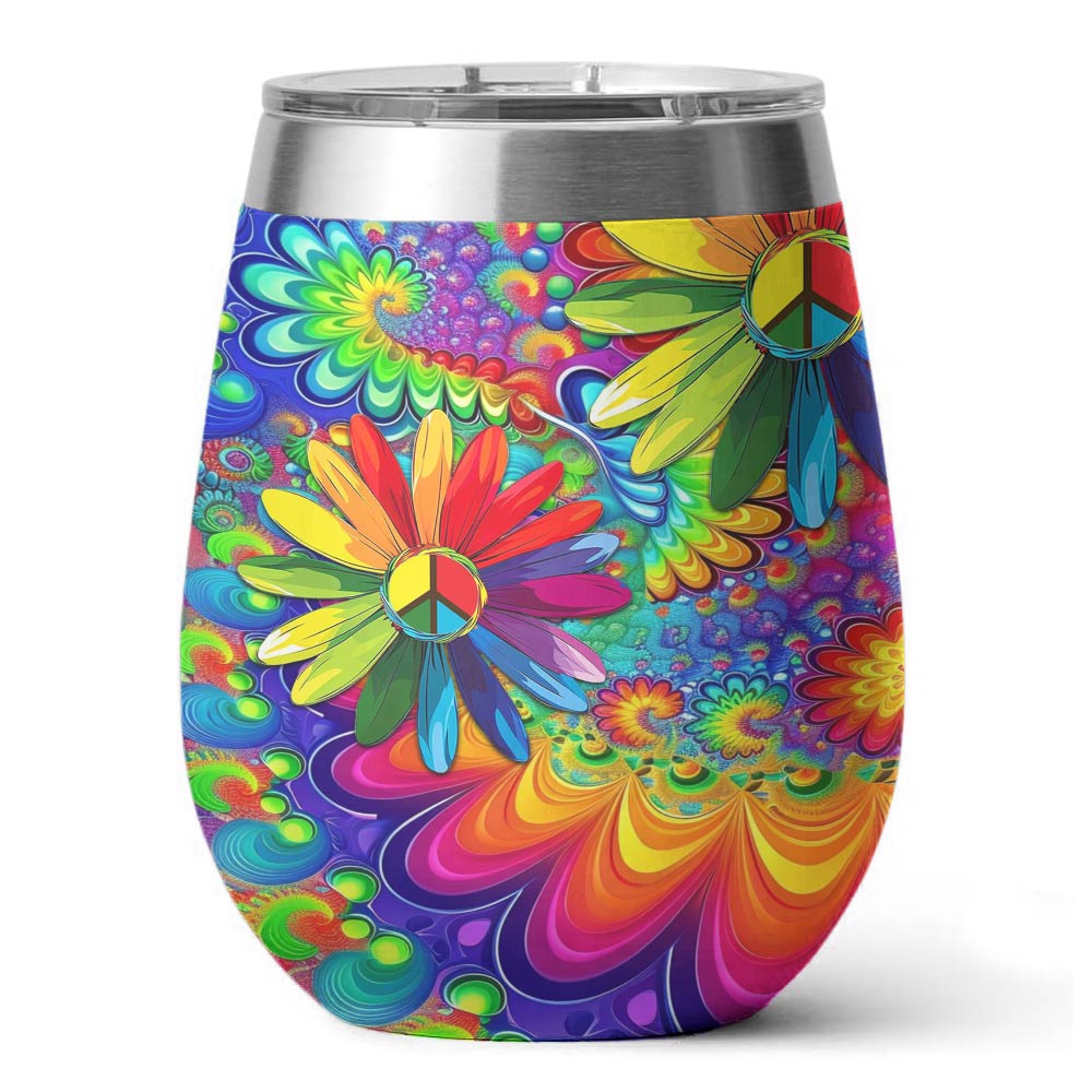 Shineful Wine Tumbler 12 Hippie Gorgeous Rainbow Flowers