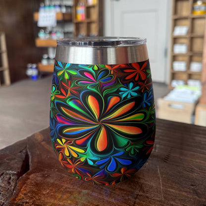 Shineful Wine Tumbler Hippie Flowers