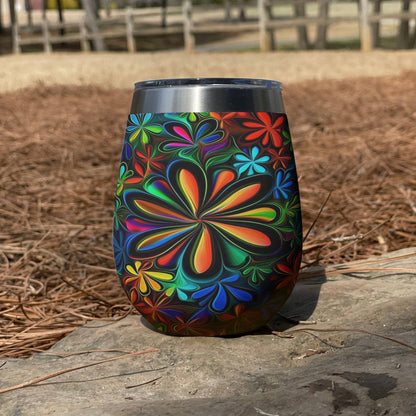 Shineful Wine Tumbler Hippie Flowers