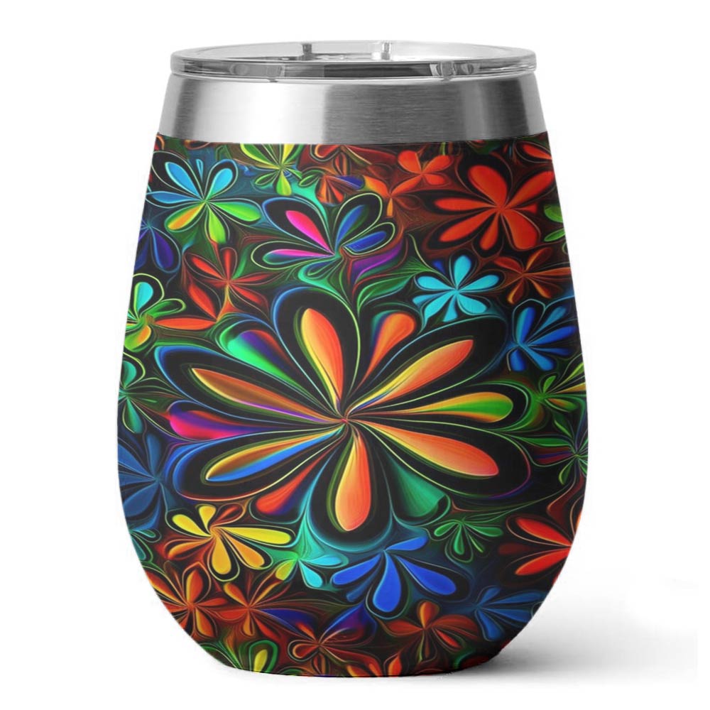 Shineful Wine Tumbler Hippie Flowers