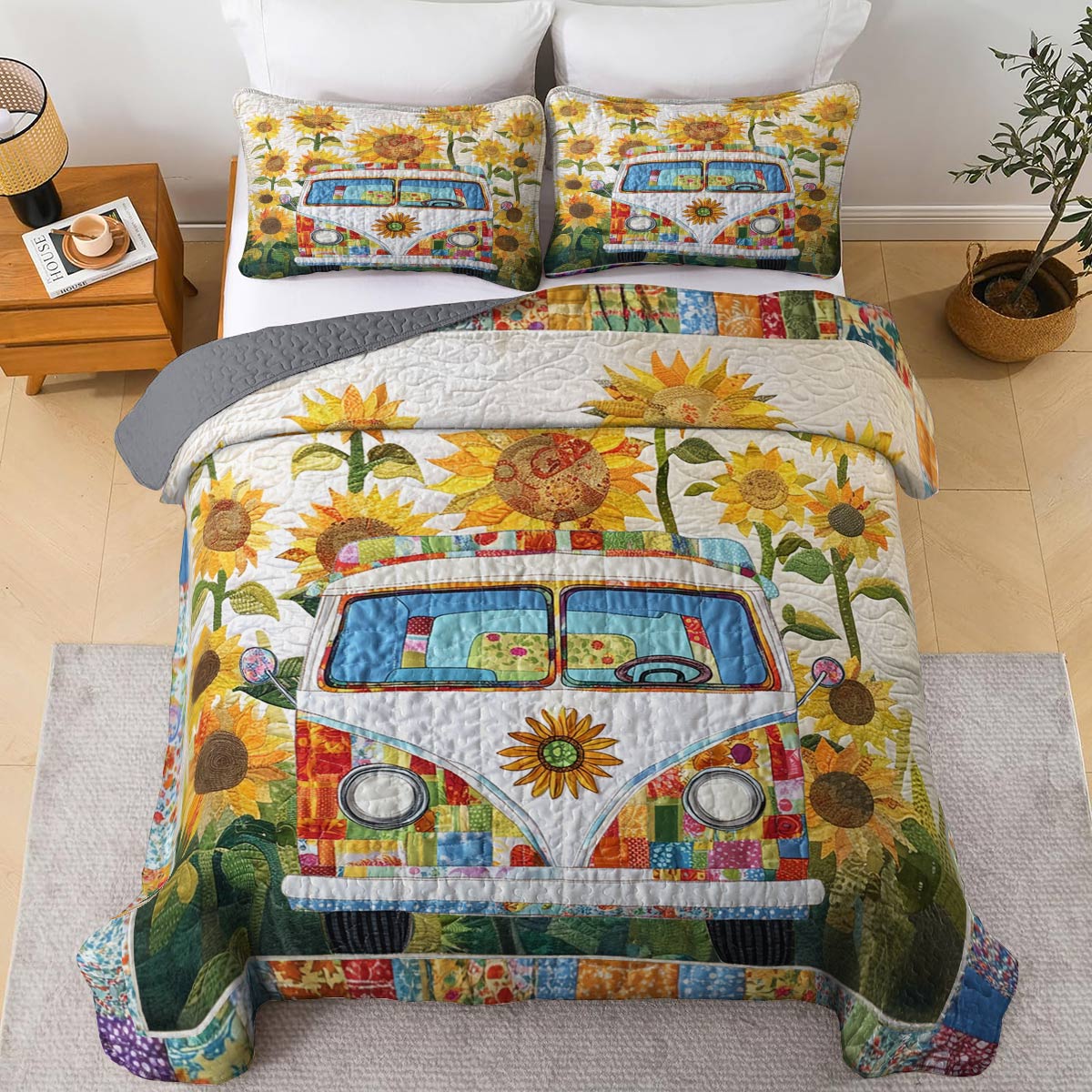 Shineful Flat Print All Season Quilt 3-Piece Set Sunshine Hippie Van