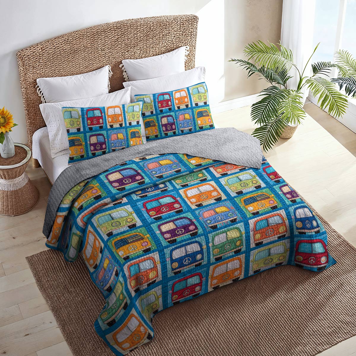 Shineful Flat Print All Season Quilt 3-Piece Set Hippie Van In My Heart