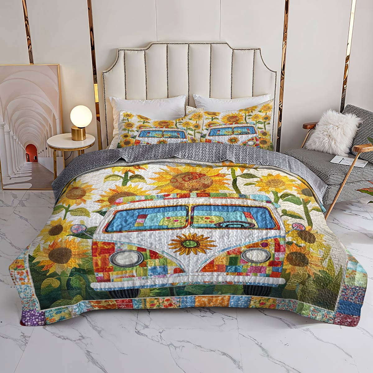 Shineful Flat Print All Season Quilt 3-Piece Set Sunshine Hippie Van