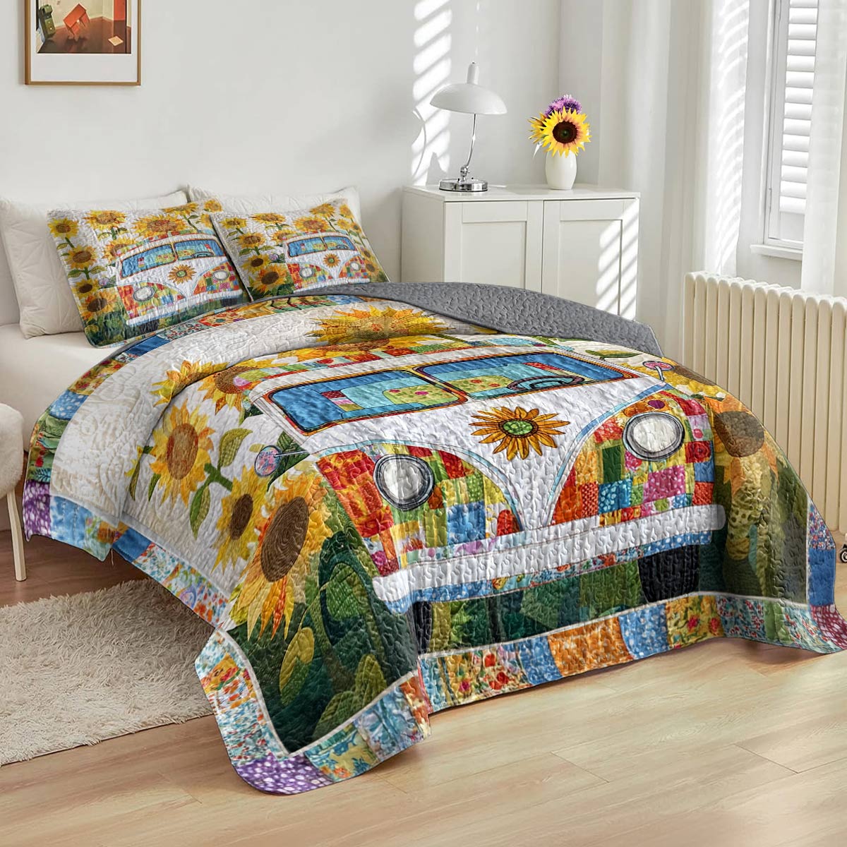 Shineful Flat Print All Season Quilt 3-Piece Set Sunshine Hippie Van