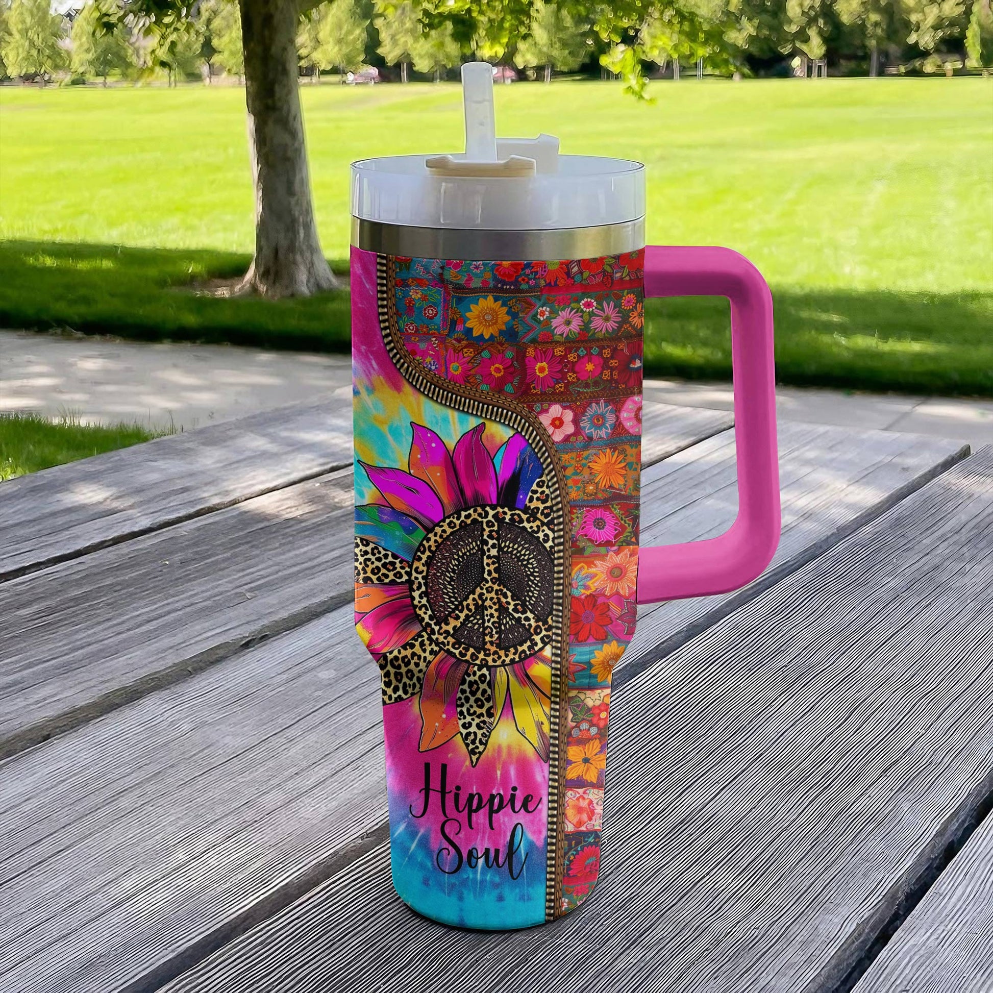 Hippie 40 Oz Shineful™ Tumbler Boho Sunflower Soul Tl10 Hot Pink 40Oz