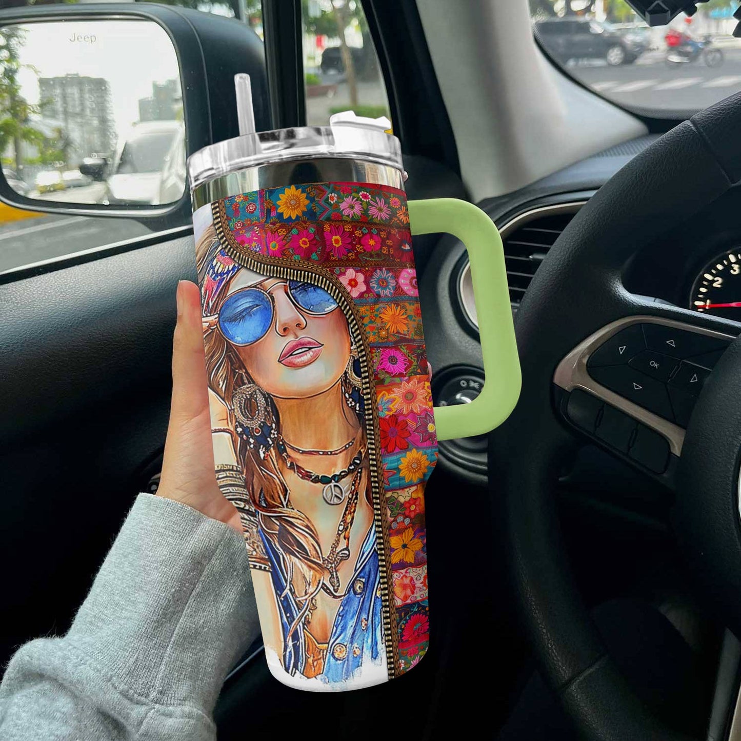 Hippie 40 Oz Shineful™ Tumbler Beautiful Girl Tl10 Green 40Oz