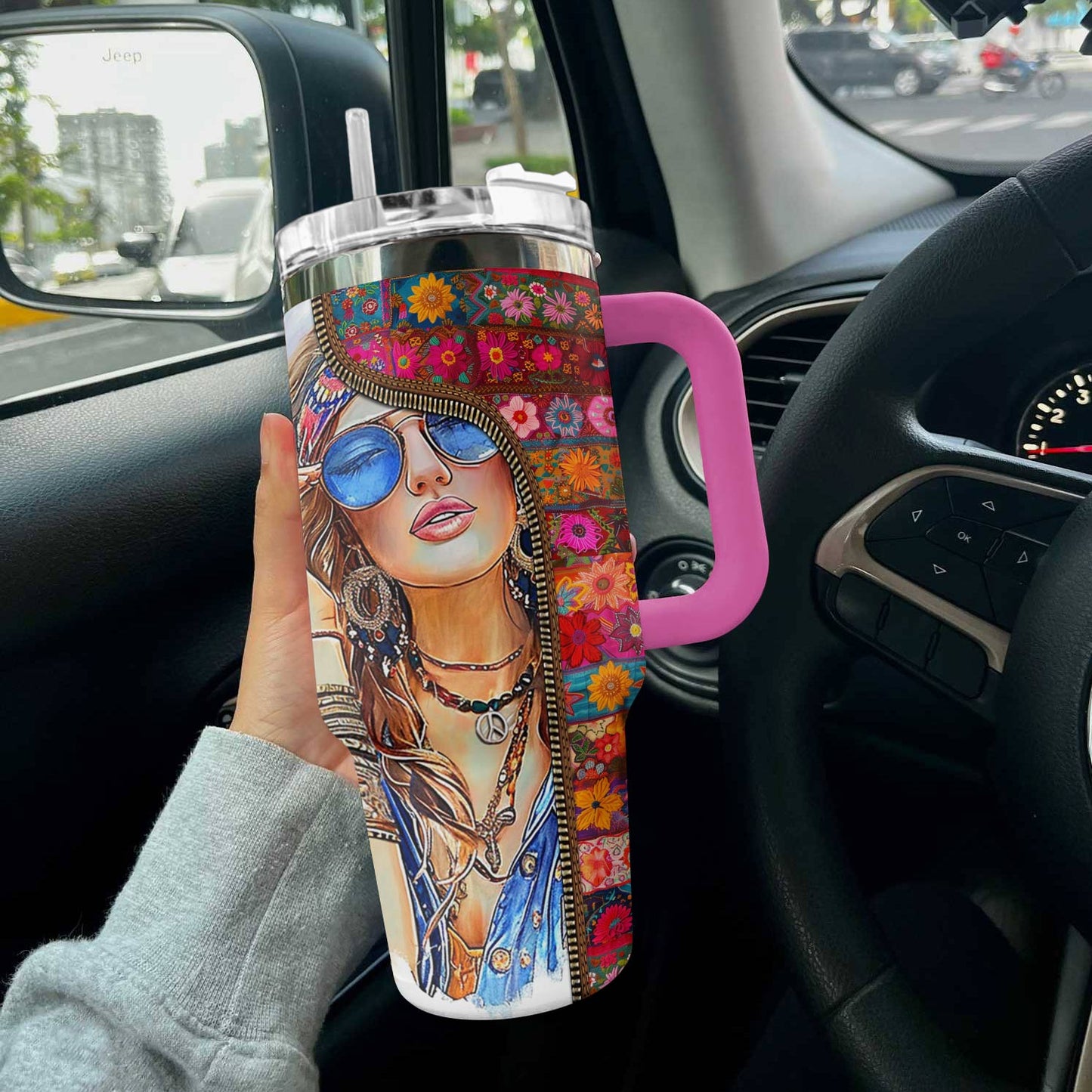 Hippie 40 Oz Shineful™ Tumbler Beautiful Girl Tl10 Hot Pink 40Oz