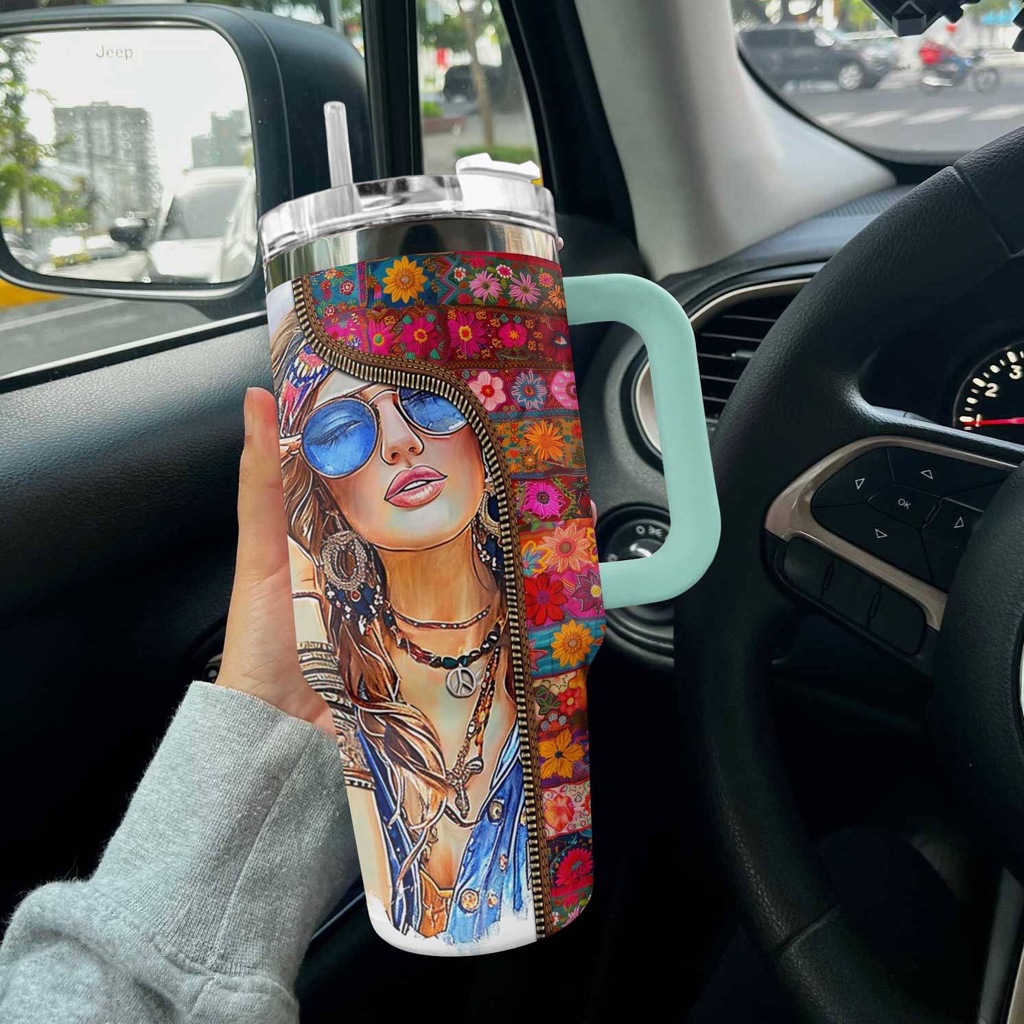 Hippie 40 Oz Shineful™ Tumbler Beautiful Girl Tl10 Turquoise Blue 40Oz