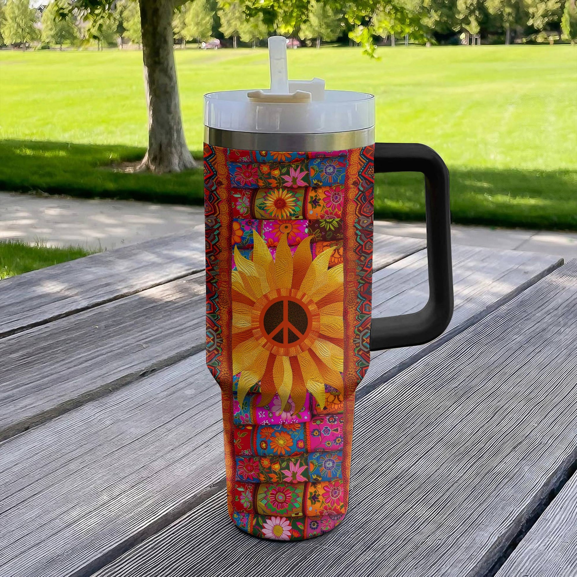 Hippie 40 Oz Shineful™ Tumbler Boho Sunflower Flowers Tl10 Black 40Oz