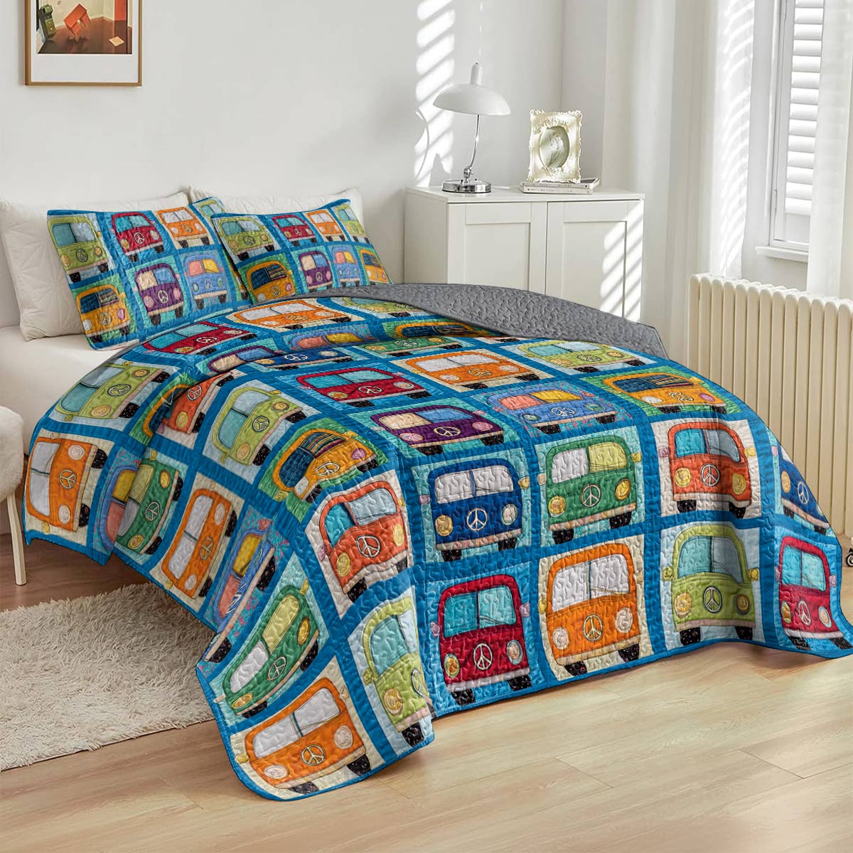 Shineful Flat Print All Season Quilt 3-Piece Set Hippie Van In My Heart