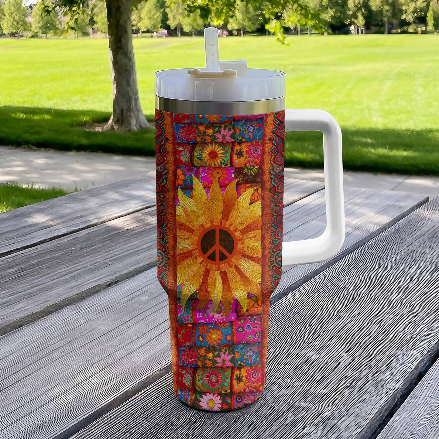 Hippie 40 Oz Shineful™ Tumbler Boho Sunflower Flowers Tl10 White 40Oz