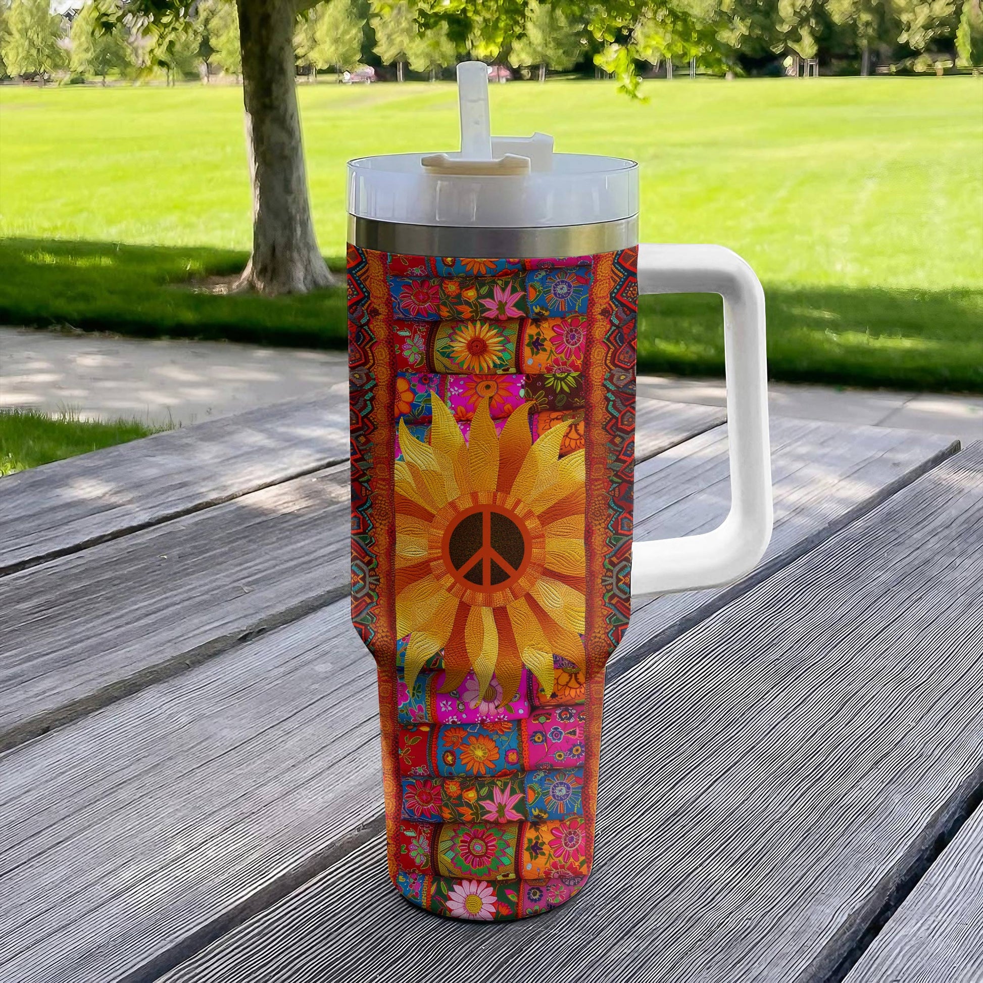 Hippie 40 Oz Shineful™ Tumbler Boho Sunflower Flowers Tl10 White 40Oz