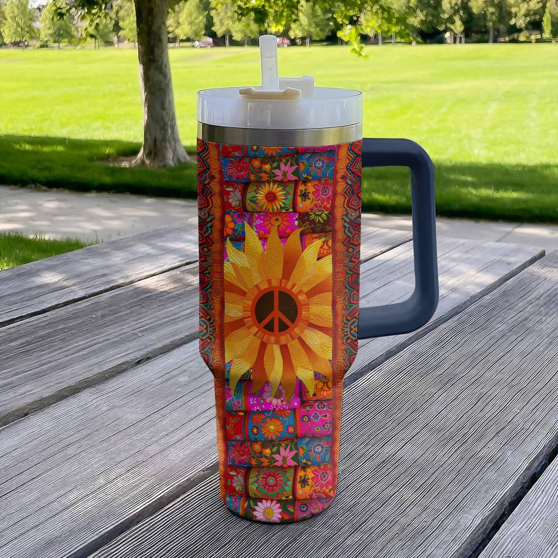 Hippie 40 Oz Shineful™ Tumbler Boho Sunflower Flowers Tl10 Navy 40Oz