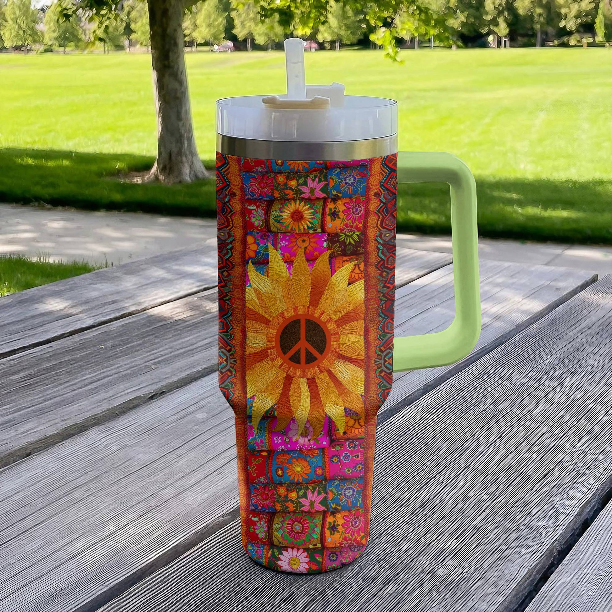 Hippie 40 Oz Shineful™ Tumbler Boho Sunflower Flowers Tl10 Green 40Oz