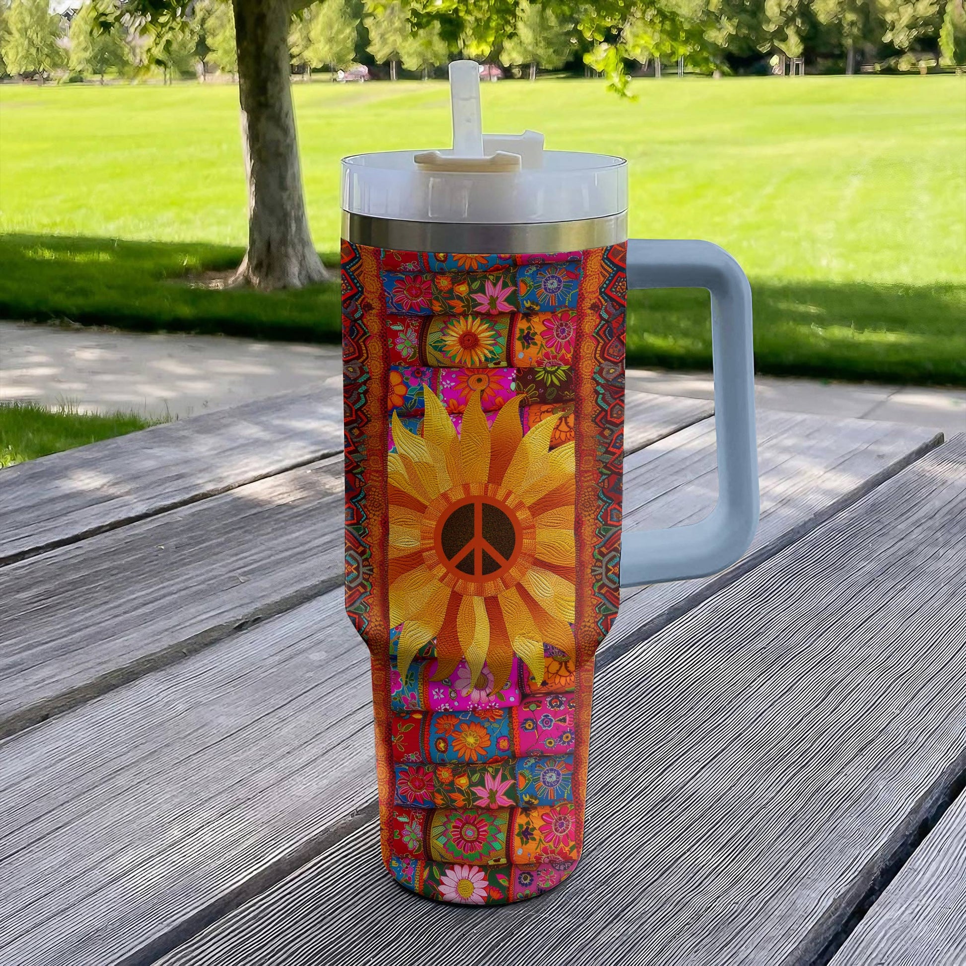 Hippie 40 Oz Shineful™ Tumbler Boho Sunflower Flowers Tl10 Sky Blue 40Oz