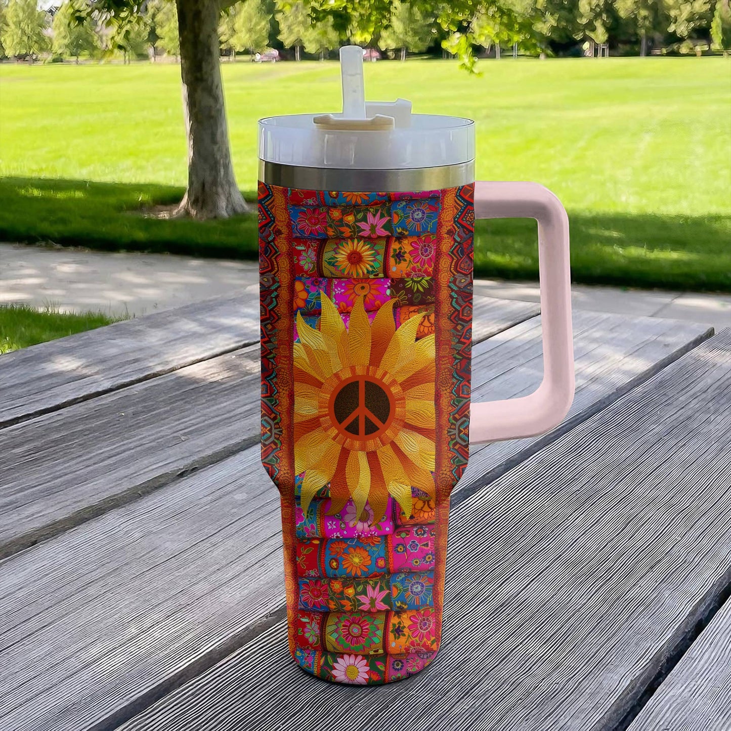 Hippie 40 Oz Shineful™ Tumbler Boho Sunflower Flowers Tl10 Pink 40Oz