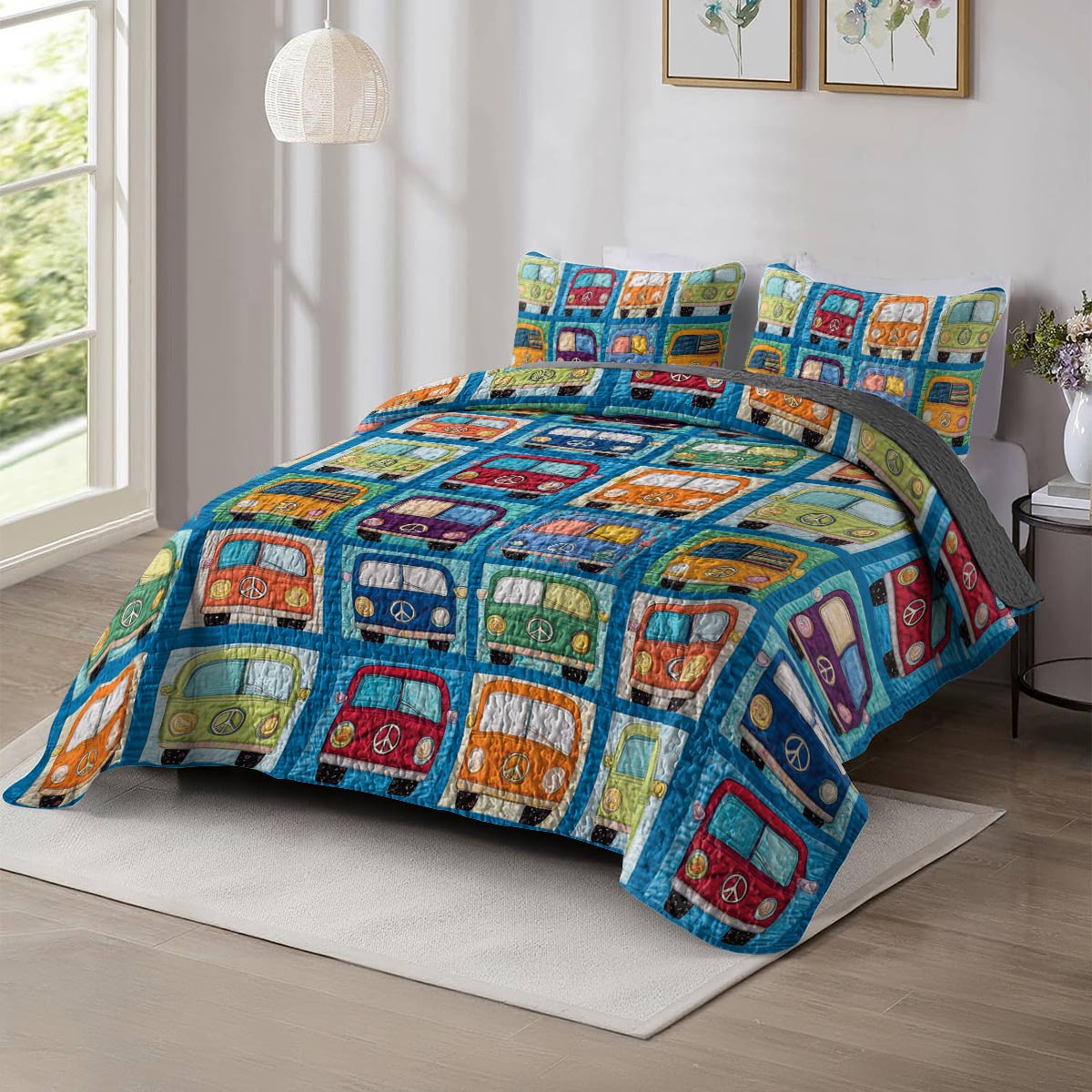 Shineful Flat Print All Season Quilt 3-Piece Set Hippie Van In My Heart