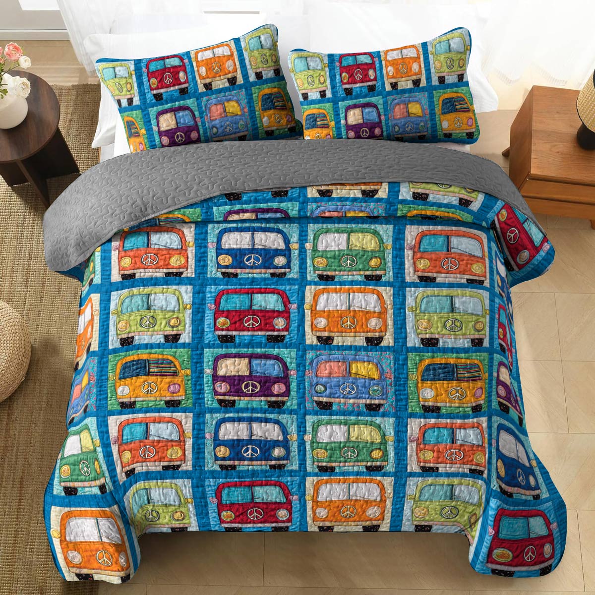 Shineful Flat Print All Season Quilt 3-Piece Set Hippie Van In My Heart