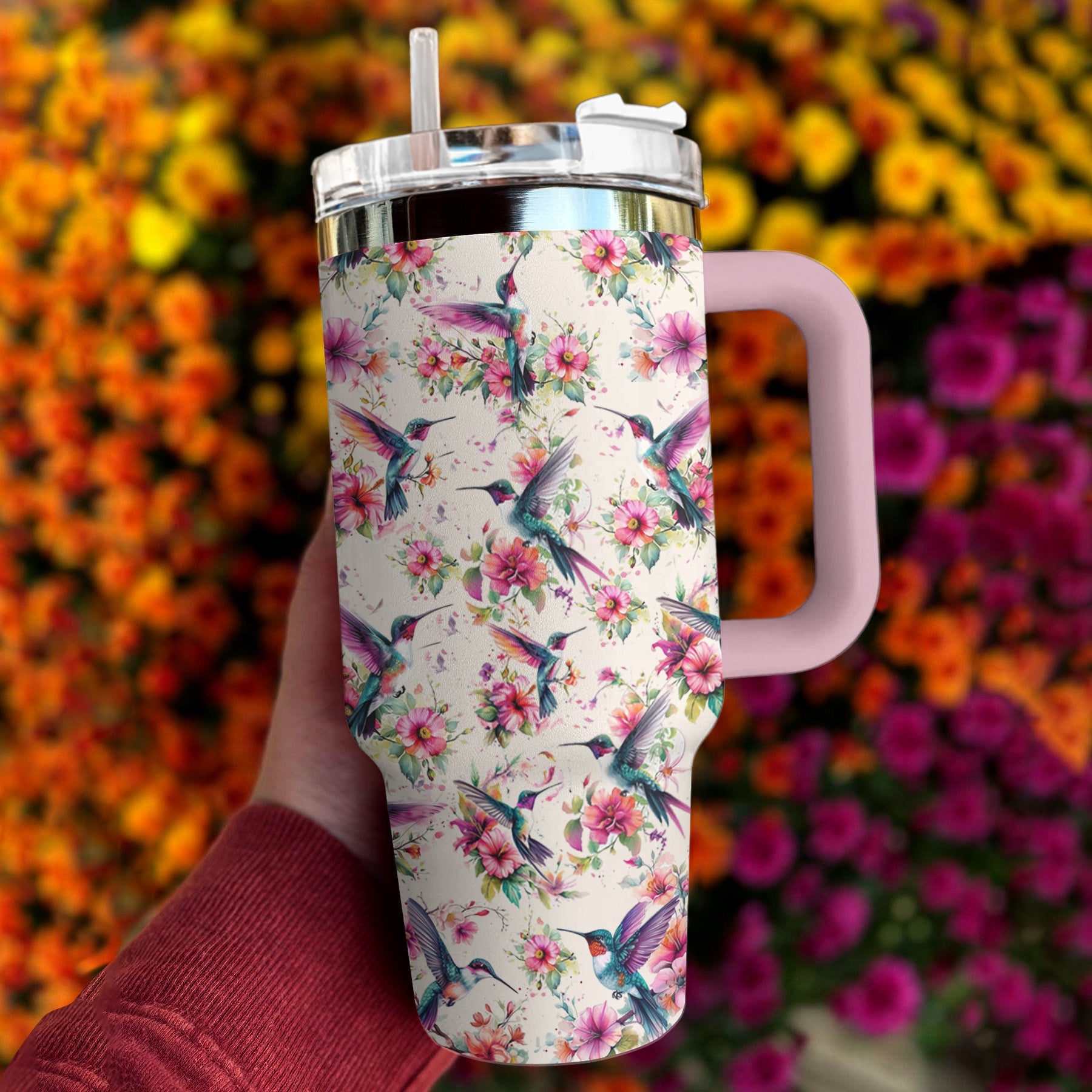 Hummingbird 40 Oz Shineful™ Tumbler Gentle Floral Mn8 Pink 40Oz