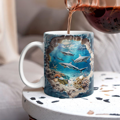 Tasse en céramique brillante Requin de l'océan