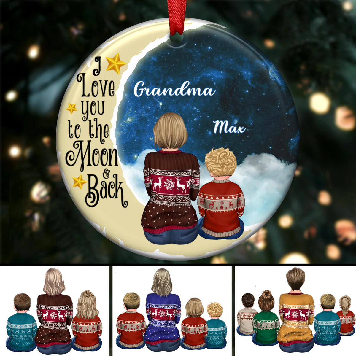 Shineful Grandma Grandkids - I Love You To The Moon And Back Personalized Ornament