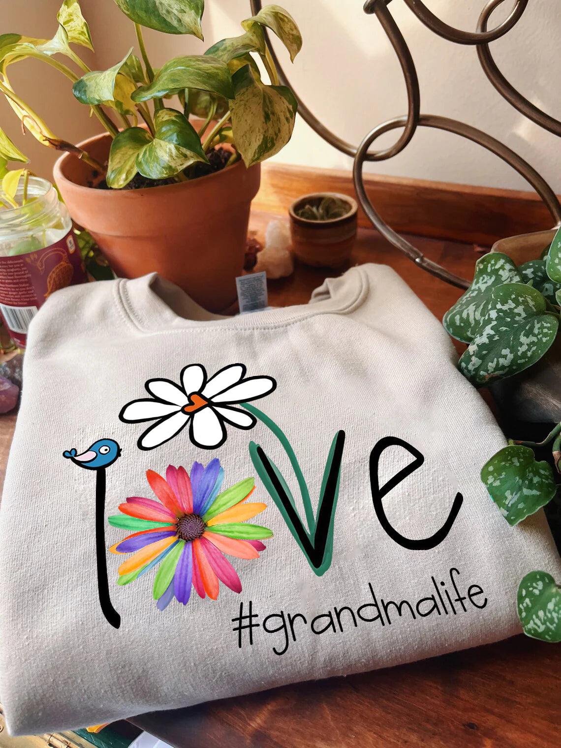 Shineful Sweatshirts 2D Print Personalized Love Grandma Life Flower Sweatshirt