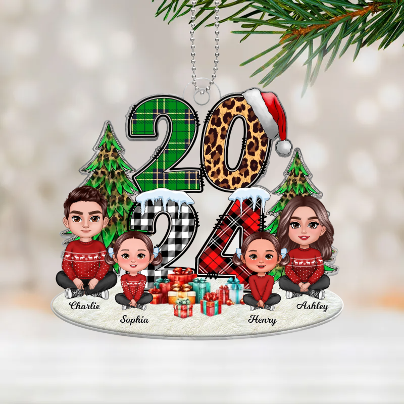 Christmas Family Sitting 2024 Stacked Pattern Personalized Acrylic Ornament