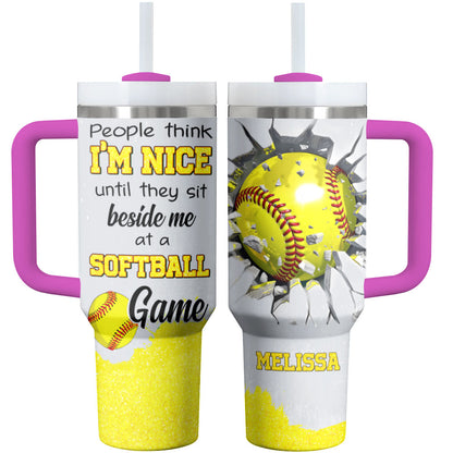 Softball Shiny Glossy Tumbler Ich bei einem Softball-Spiel