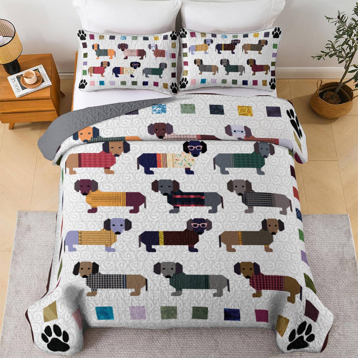 Dachshund Shineful All Season Quilt 3-Piece Set Paws and Patches