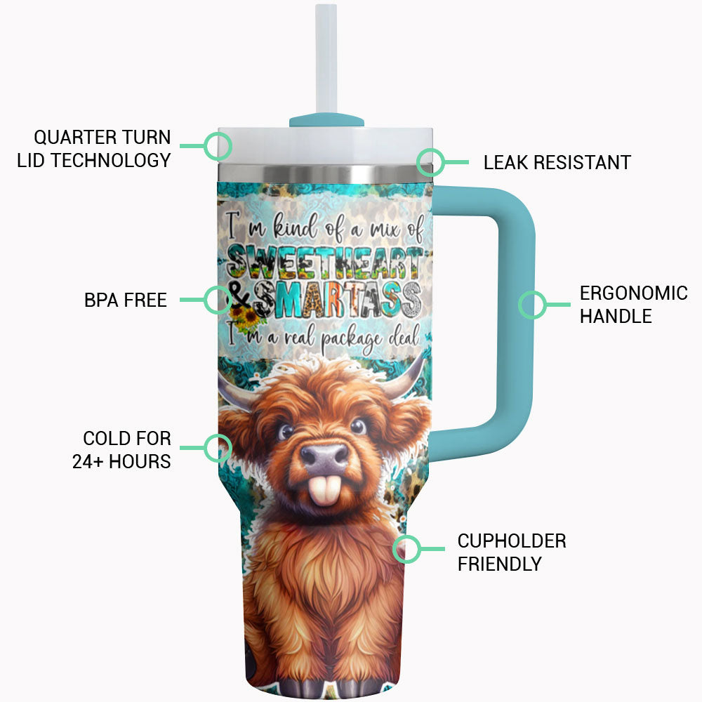 Highland Cow Shineful Tumbler 40/30oz A Mix Of Sweetheart & Smartass