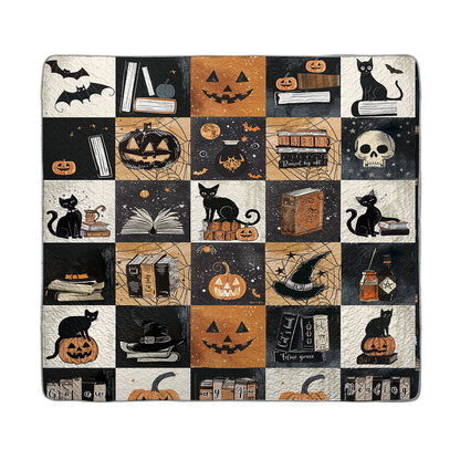 Shineful All Season Quilt 3-Piece Set Halloween Bookish Cat