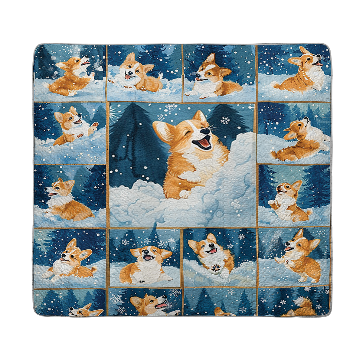 Shineful All Season Quilt 3-Piece Set Happy Snowy Corgi