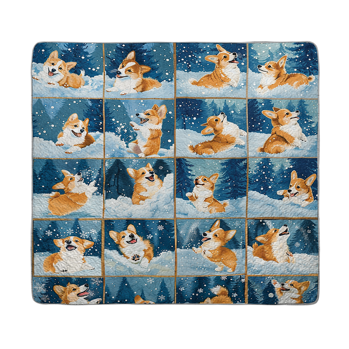 Shineful All Season Quilt 3-Piece Set Winter Corgi Joy