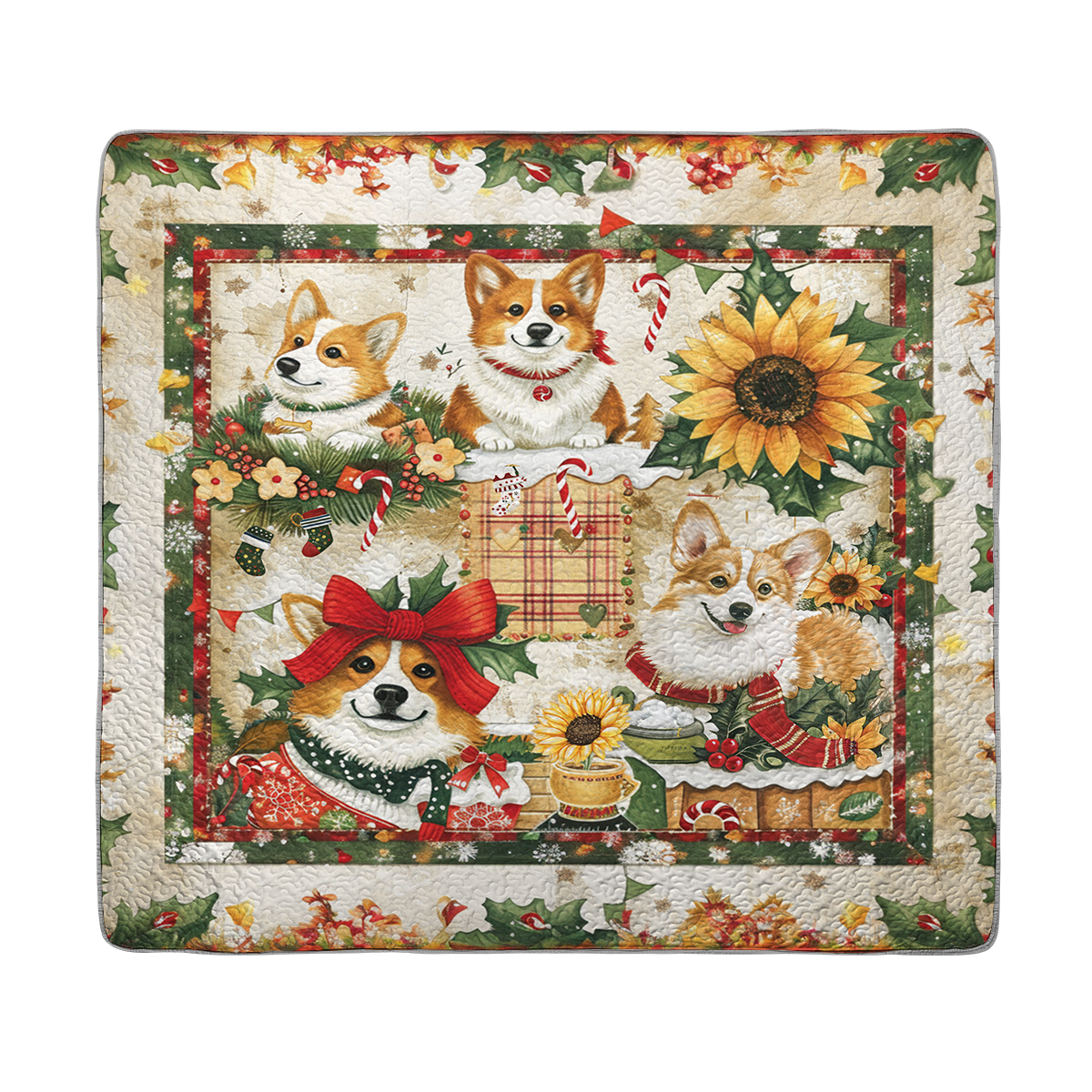 Shineful All Season Quilt 3-Piece Set Merry Corgi Christmas