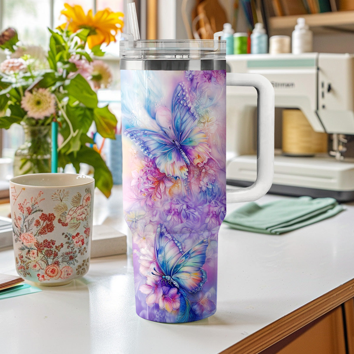 Shineful Glossy Tumbler Butterfly Floral