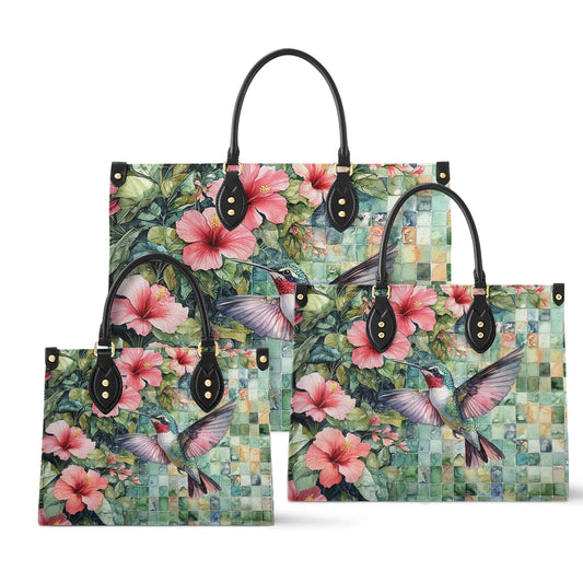 Shineful Leather Bag Hibiscus Hummingbird