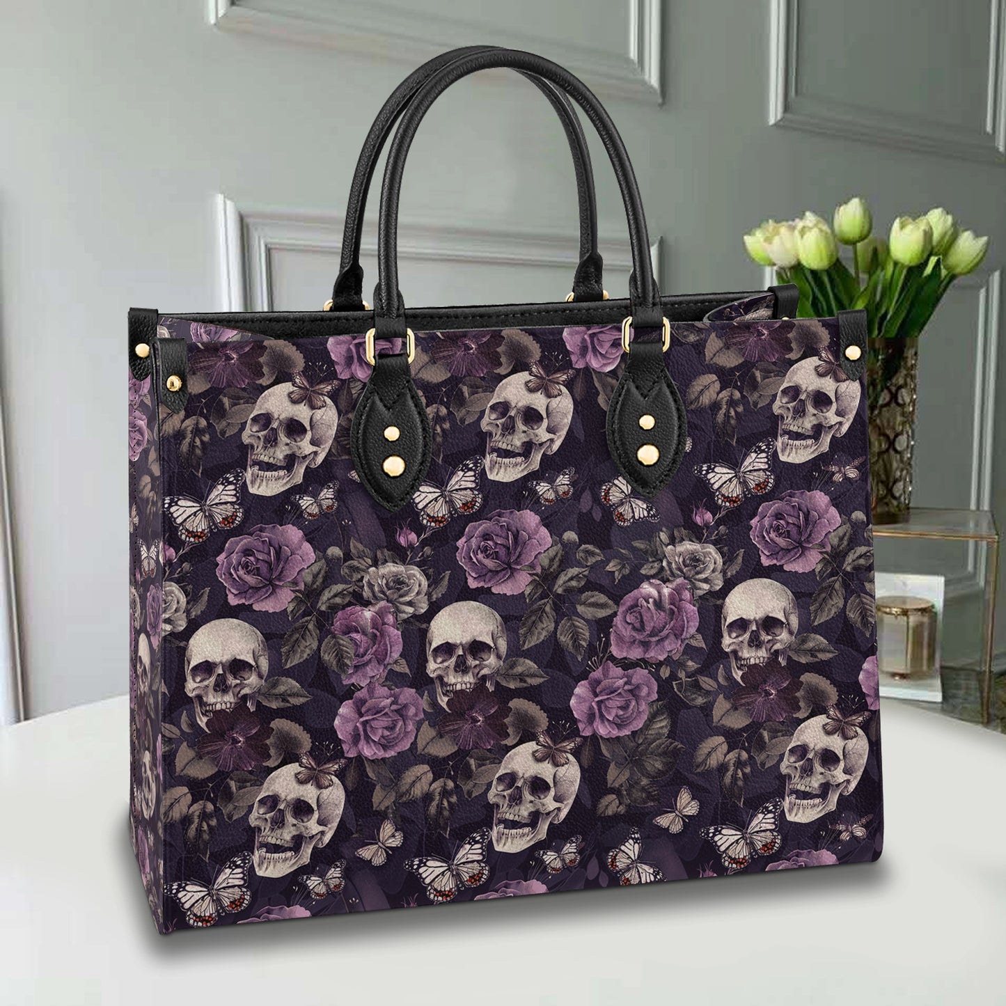 Shineful Leather Bag Skull Rose Mystique