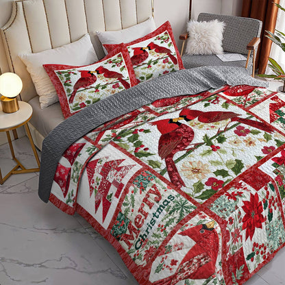 Shineful All Season Quilt 3-Piece Set Merry Christmas Cardinals Love