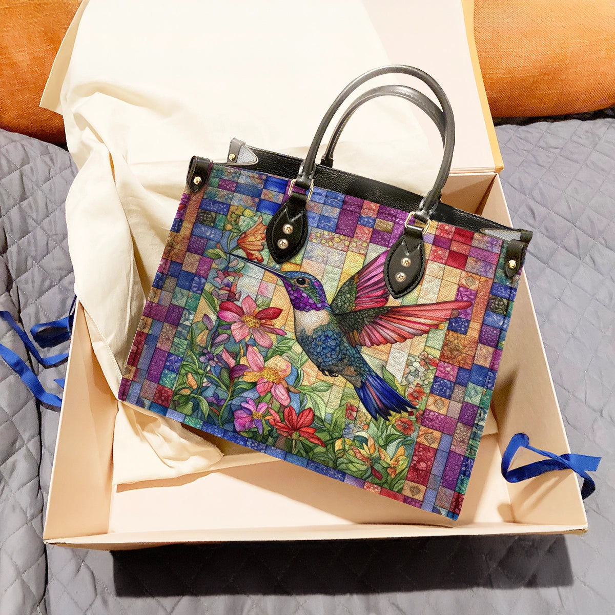 Shineful Leather Bag Vibrant Hummingbird Garden