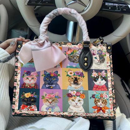 Shineful Leather Bag Floral Cat Fantasy